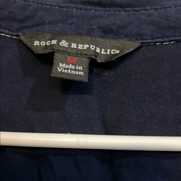 Rock & Republic Blue and White Long Sleeve Button Down Shirt with Notched Collar - Picture 2 of 3